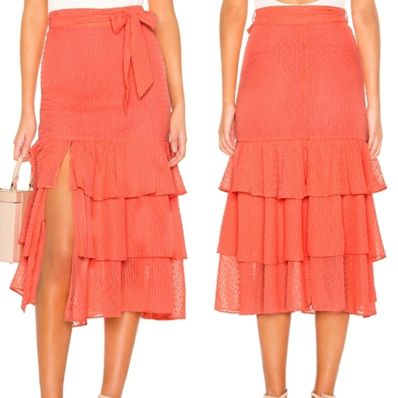 Tularosa Dresses & Skirts - Tularosa | Copeland Tiered Midi Skirt in Coral